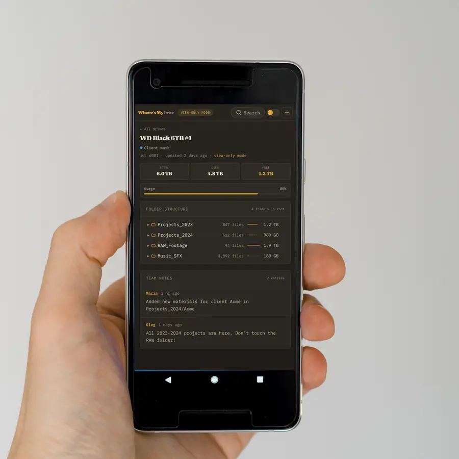 Searching a drive catalog on a phone